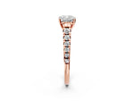 Cushion Cut Diamond Vintage Scroll Solitaire Ring in Rose gold with Graduated Round Side Stones_26