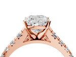 Cushion Cut Diamond Vintage Scroll Solitaire Ring in Rose gold with Graduated Round Side Stones_28