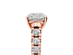 Cushion Cut Diamond Vintage Scroll Solitaire Ring in Rose gold with Graduated Round Side Stones_29