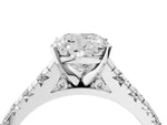 Cushion Cut Diamond Vintage Scroll Solitaire Ring in White gold with Graduated Round Side Stones_10