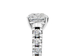 Cushion Cut Diamond Vintage Scroll Solitaire Ring in White gold with Graduated Round Side Stones_11