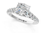 Cushion Cut Diamond Vintage Scroll Solitaire Ring in White gold with Graduated Round Side Stones_19