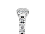 Cushion Cut Diamond Vintage Scroll Solitaire Ring in White gold with Graduated Round Side Stones_23