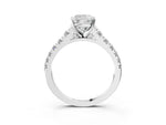 Cushion Cut Diamond Vintage Scroll Solitaire Ring in White gold with Graduated Round Side Stones_9