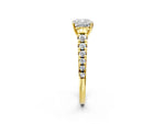Cushion Cut Diamond Vintage Scroll Solitaire Ring in Yellow gold with Graduated Round Side Stones_14