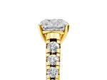 Cushion Cut Diamond Vintage Scroll Solitaire Ring in Yellow gold with Graduated Round Side Stones_17