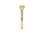 Cushion Cut Diamond Vintage Scroll Solitaire Ring in Yellow gold with Graduated Round Side Stones_26