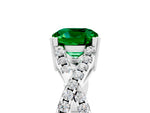 Cushion Cut Emerald Solitaire Ring in Platinum with Interwoven Pavé Band and Prong Setting_11