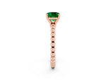 Cushion Cut Emerald Solitaire Ring in Rose gold with Textured Beaded Band and Prong Setting_2