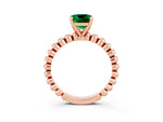 Cushion Cut Emerald Solitaire Ring in Rose gold with Textured Beaded Band and Prong Setting_3