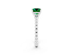 Cushion Cut Emerald Solitaire Ring in Silver with Textured Beaded Band and Prong Setting_2
