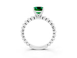 Cushion Cut Emerald Solitaire Ring in Silver with Textured Beaded Band and Prong Setting_3