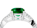 Cushion Cut Emerald Solitaire Ring in White gold with Interwoven Pavé Band and Prong Setting_4