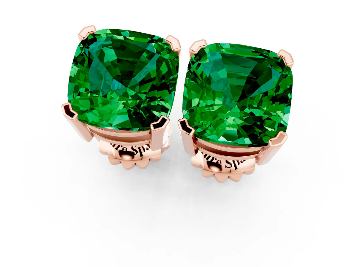 Cushion Cut Emerald Stud Earrings in Rose gold with Basket Setting_1