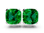 Cushion Cut Emerald Stud Earrings in White gold with Basket Setting