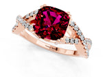 Cushion Cut Garnet Solitaire Ring in Rose gold with Interwoven Pavé Band and Prong Setting_1