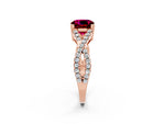 Cushion Cut Garnet Solitaire Ring in Rose gold with Interwoven Pavé Band and Prong Setting_2
