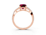 Cushion Cut Garnet Solitaire Ring in Rose gold with Interwoven Pavé Band and Prong Setting_3