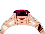 Cushion Cut Garnet Solitaire Ring in Rose gold with Interwoven Pavé Band and Prong Setting_4