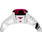 Cushion Cut Garnet Solitaire Ring in Silver with Interwoven Pavé Band and Prong Setting_10