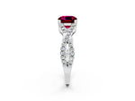 Cushion Cut Garnet Solitaire Ring in White gold with Interwoven Pavé Band and Prong Setting_2