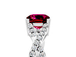Cushion Cut Garnet Solitaire Ring in White gold with Interwoven Pavé Band and Prong Setting_5