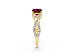 Cushion Cut Garnet Solitaire Ring in Yellow gold with Interwoven Pavé Band and Prong Setting_2