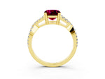 Cushion Cut Garnet Solitaire Ring in Yellow gold with Interwoven Pavé Band and Prong Setting_3