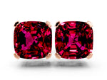 Cushion Cut Garnet Stud Earrings in Rose gold with Basket Setting
