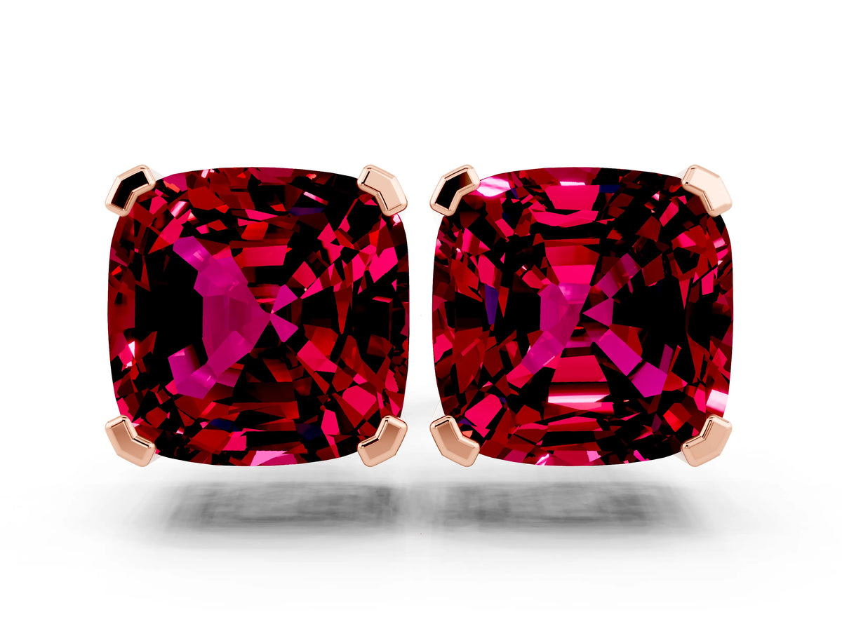 Cushion Cut Garnet Stud Earrings in Rose gold with Basket Setting
