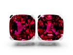 Cushion Cut Garnet Stud Earrings in Silver with Basket Setting