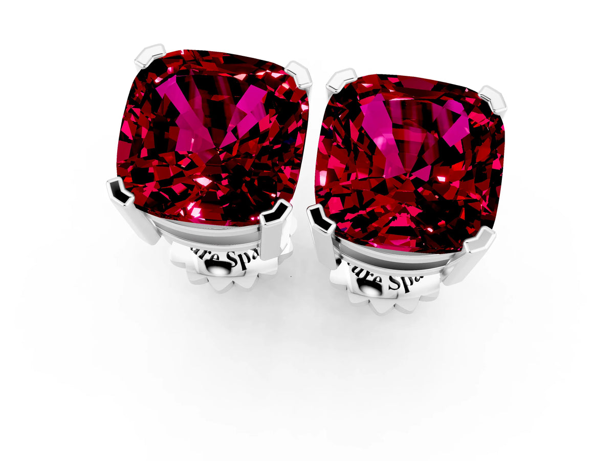 Cushion Cut Garnet Stud Earrings in Silver with Basket Setting_1