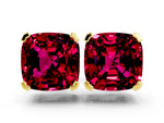 Cushion Cut Garnet Stud Earrings in Yellow gold with Basket Setting