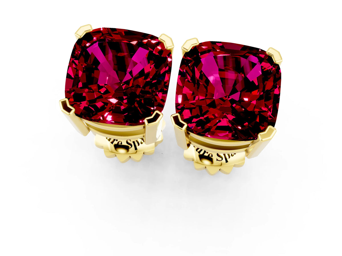 Cushion Cut Garnet Stud Earrings in Yellow gold with Basket Setting_1