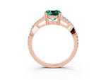 Cushion Cut Green Sapphire Solitaire Ring in Rose gold with Interwoven Pavé Band and Prong Setting_3