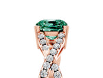 Cushion Cut Green Sapphire Solitaire Ring in Rose gold with Interwoven Pavé Band and Prong Setting_5