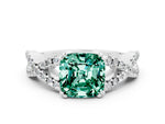 Cushion Cut Green Sapphire Solitaire Ring in Silver with Interwoven Pavé Band and Prong Setting_6