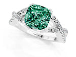 Cushion Cut Green Sapphire Solitaire Ring in Silver with Interwoven Pavé Band and Prong Setting_7