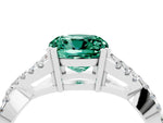 Cushion Cut Green Sapphire Solitaire Ring in White gold with Interwoven Pavé Band and Prong Setting_4