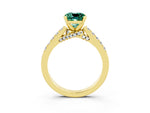Cushion Cut Green Sapphire Solitaire Ring in Yellow gold with Crossover Gallery and Round Pavé Band_3
