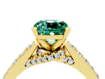 Cushion Cut Green Sapphire Solitaire Ring in Yellow gold with Crossover Gallery and Round Pavé Band_4