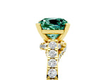 Cushion Cut Green Sapphire Solitaire Ring in Yellow gold with Crossover Gallery and Round Pavé Band_5