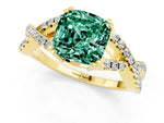 Cushion Cut Green Sapphire Solitaire Ring in Yellow gold with Interwoven Pavé Band and Prong Setting_1