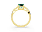 Cushion Cut Green Sapphire Solitaire Ring in Yellow gold with Interwoven Pavé Band and Prong Setting_3