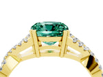 Cushion Cut Green Sapphire Solitaire Ring in Yellow gold with Interwoven Pavé Band and Prong Setting_4