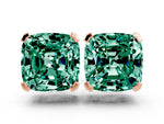 Cushion Cut Green Sapphire Stud Earrings in Rose gold with Basket Setting