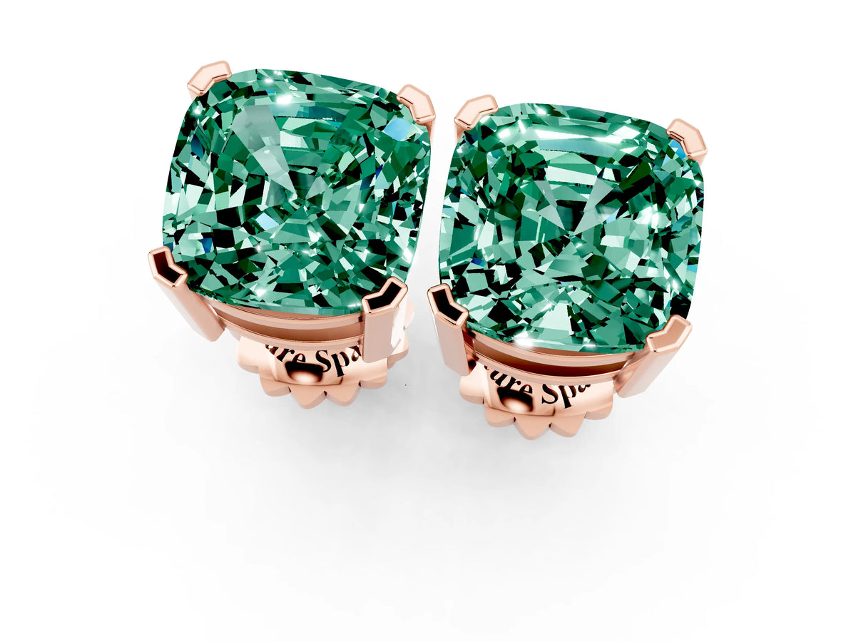 Cushion Cut Green Sapphire Stud Earrings in Rose gold with Basket Setting_1