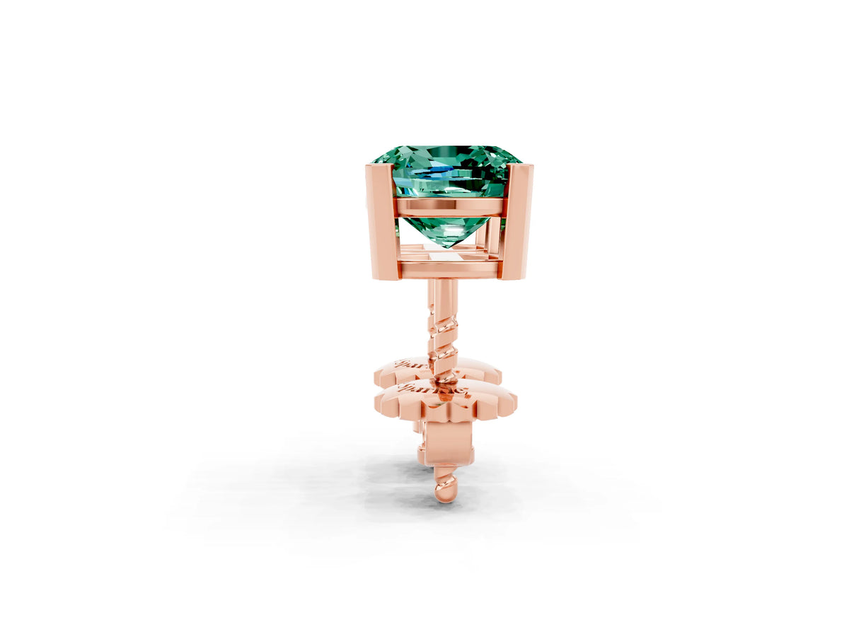 Cushion Cut Green Sapphire Stud Earrings in Rose gold with Basket Setting_2