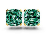 Cushion Cut Green Sapphire Stud Earrings in Yellow gold with Basket Setting