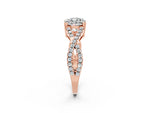Cushion Cut Moissanite Solitaire Ring in Rose gold with Interwoven Pavé Band and Prong Setting_2